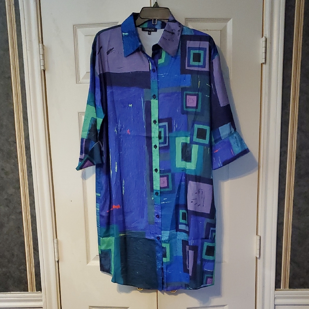 Geometric Blue and Green Men's Shirt